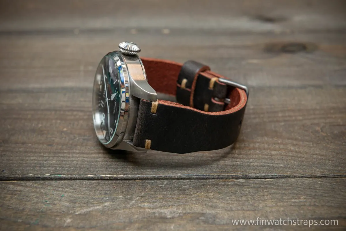 Leather watch strap 4 mm thick, Pilot model, handmade in Finland -19x16mm, 20x16mm, 21x18mm, 22x18mm, 23x20mm, 24x20mm.