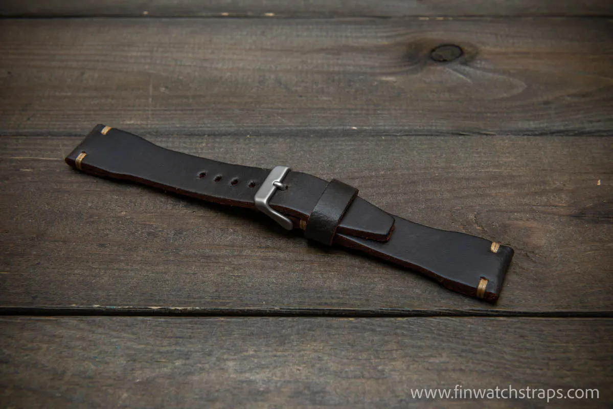 Leather watch strap 4 mm thick, Pilot model, handmade in Finland -19x16mm, 20x16mm, 21x18mm, 22x18mm, 23x20mm, 24x20mm.