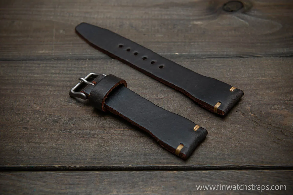 Leather watch strap 4 mm thick, Pilot model, handmade in Finland -19x16mm, 20x16mm, 21x18mm, 22x18mm, 23x20mm, 24x20mm.