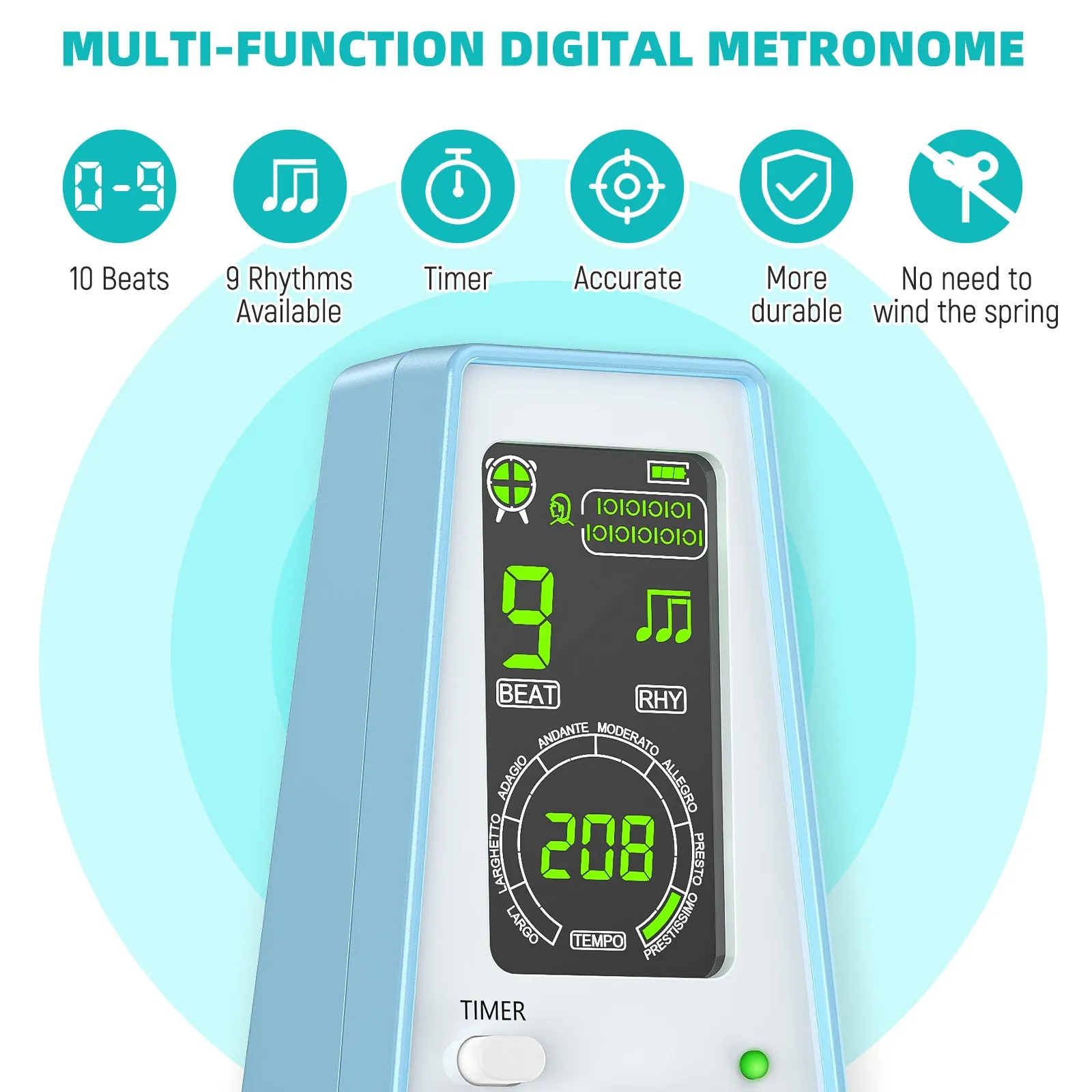 LEKATO Electronic Digital Metronome Timer Tempo Knob