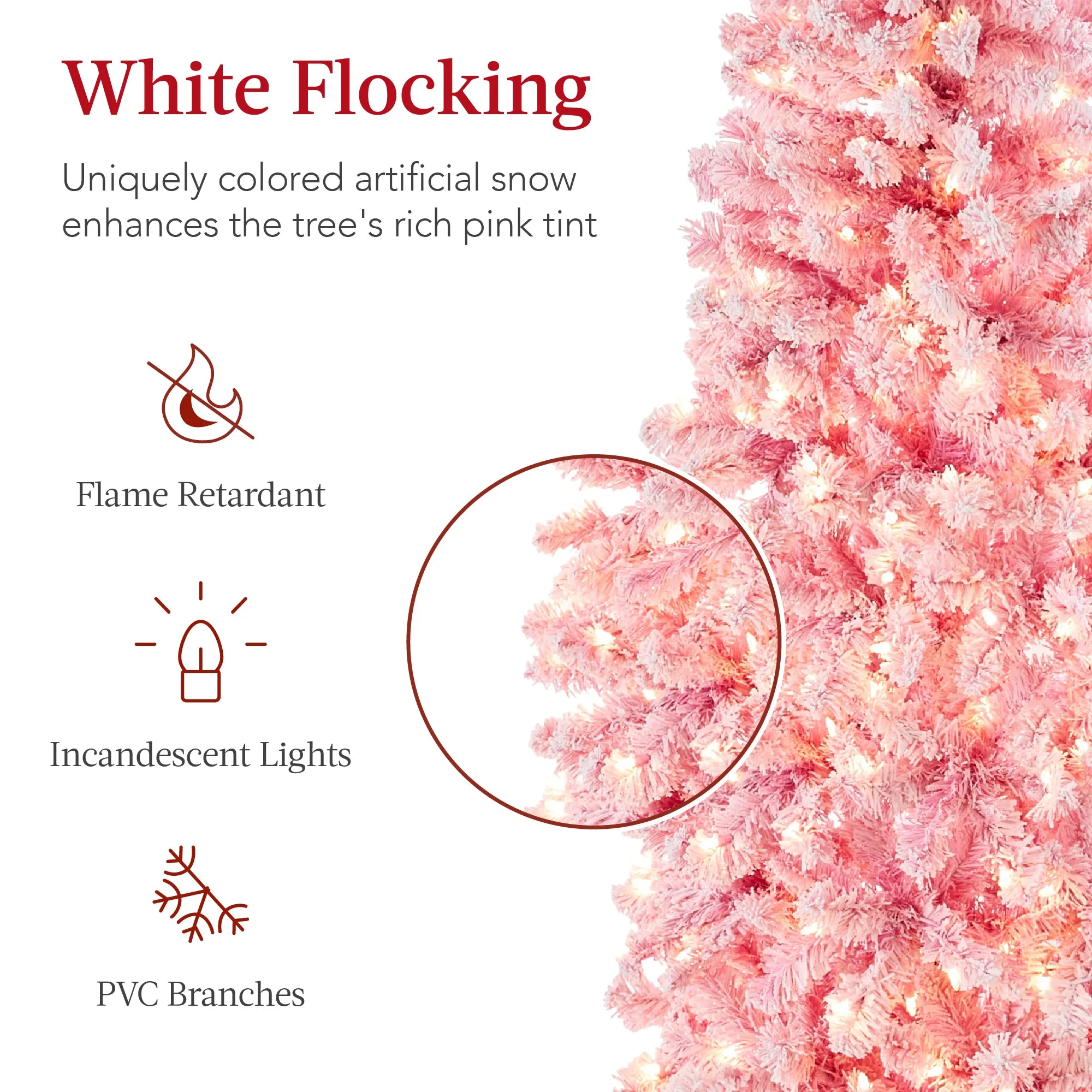 Pre-Lit Snow Flocked Pink Artificial Pencil Christmas Tree