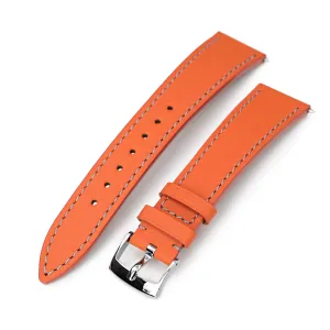 Q.R. 20mm Orange Tapered Leather Watch Band, Light Grey Stitching   Zermatt