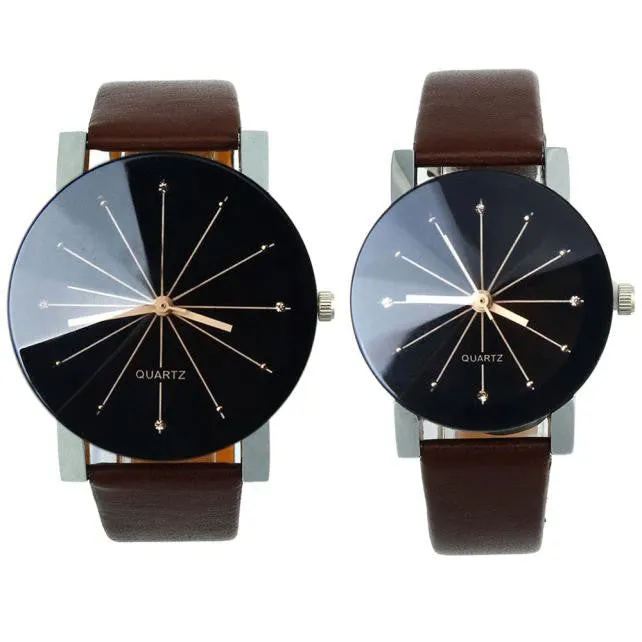 Quartz Round Dial Leather Wrist Watch for Couple