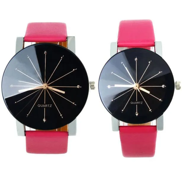 Quartz Round Dial Leather Wrist Watch for Couple