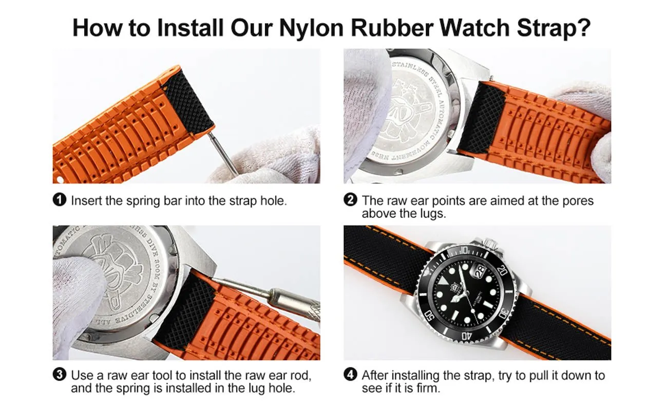 Sailcloth waterproof hybrid fluororubber (FKM) watch strap, premium quality, for sports, divers watches, width: 20, 22 mm.