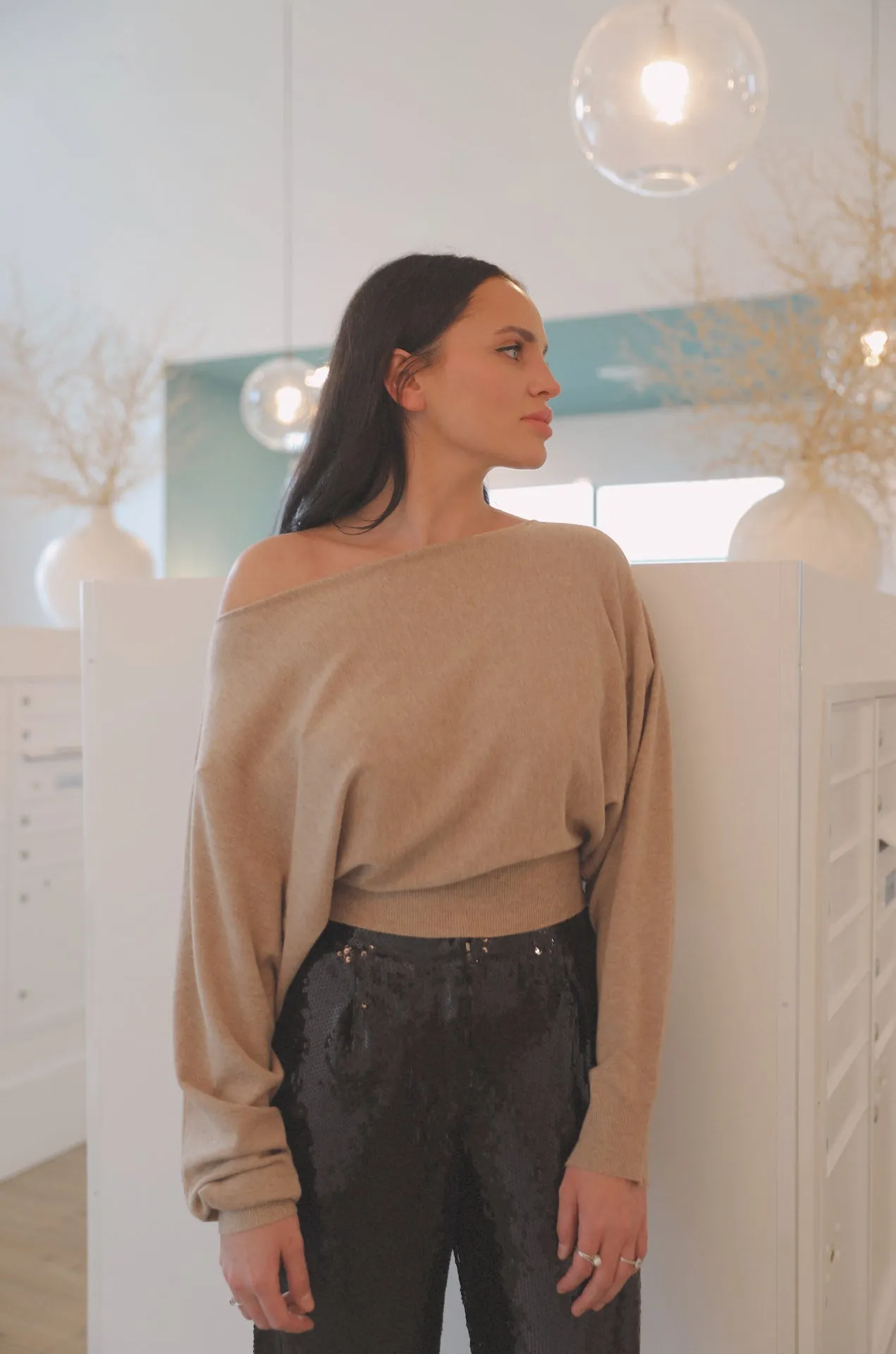 Sandy Beige Boatneck Sweater