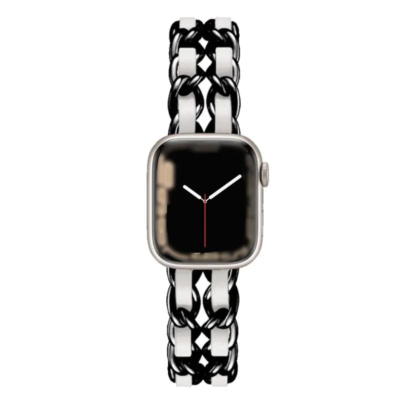 Steel Chain with Leather Jewelry strap for Apple watch women