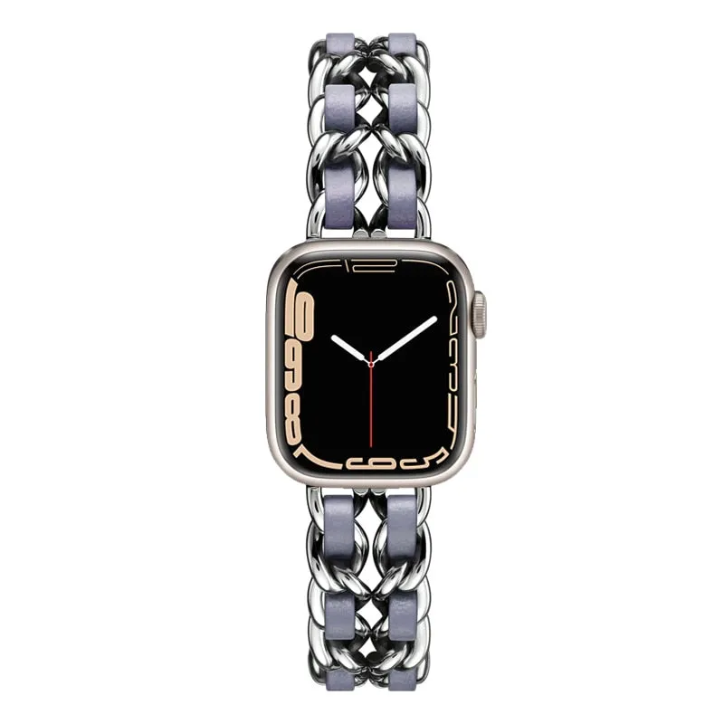 Steel Chain with Leather Jewelry strap for Apple watch women