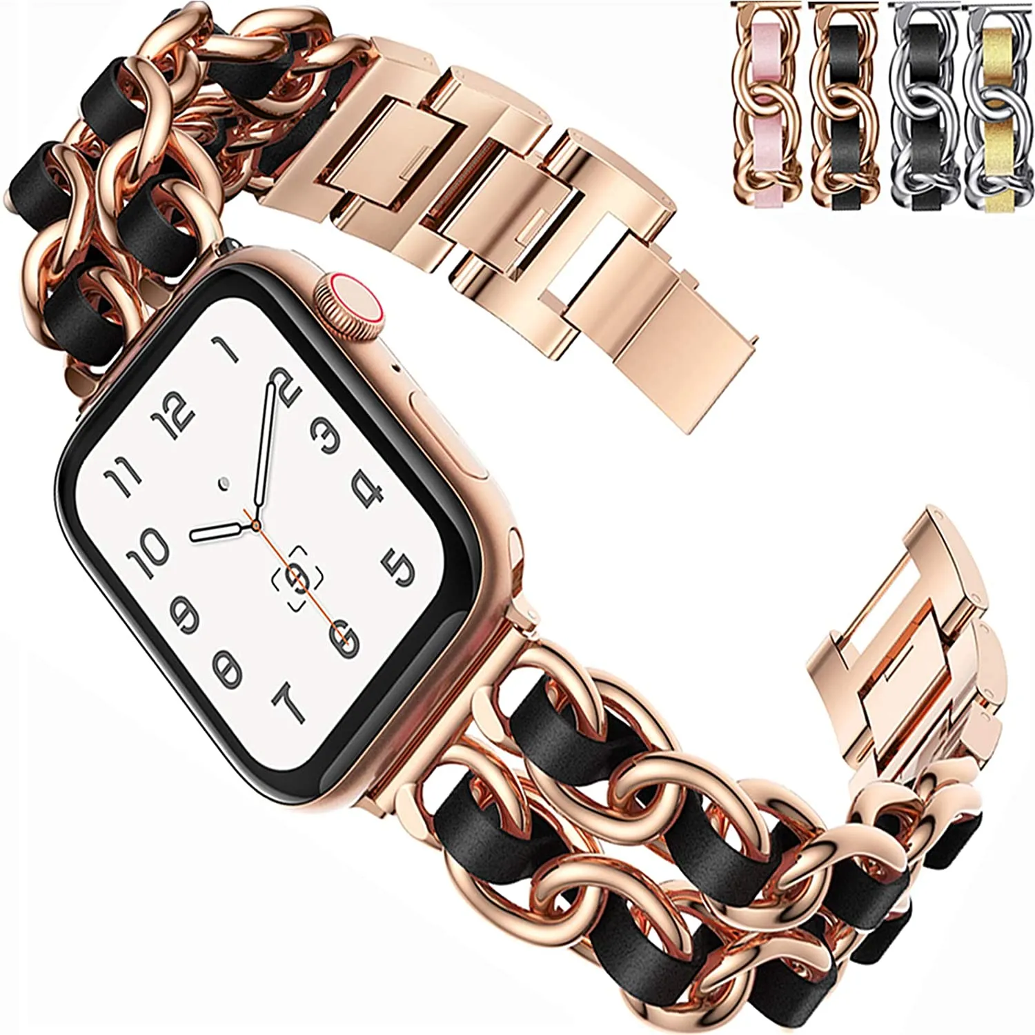 Steel Chain with Leather Jewelry strap for Apple watch women