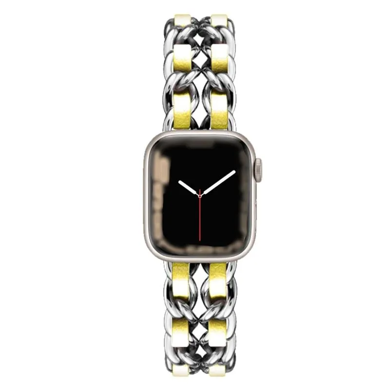 Steel Chain with Leather Jewelry strap for Apple watch women