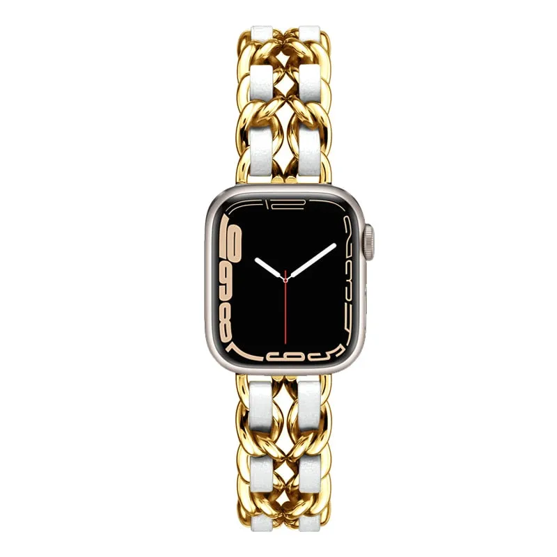 Steel Chain with Leather Jewelry strap for Apple watch women