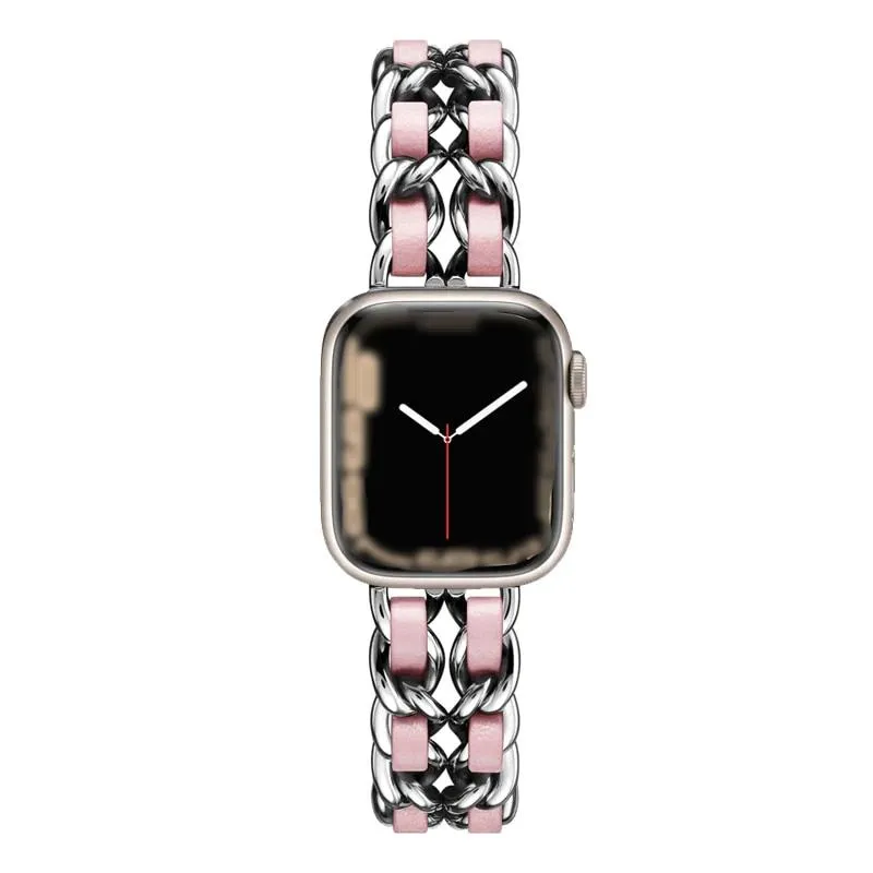 Steel Chain with Leather Jewelry strap for Apple watch women