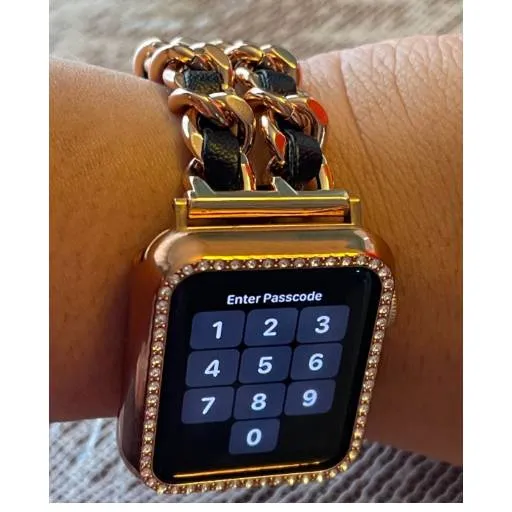 Steel Chain with Leather Jewelry strap for Apple watch women