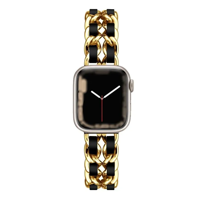 Steel Chain with Leather Jewelry strap for Apple watch women