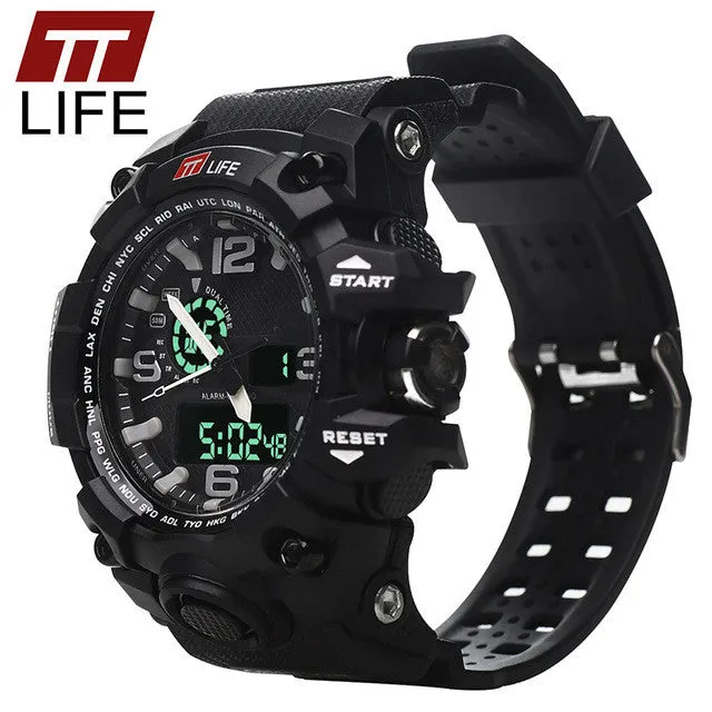 TTLIFE Men Electronic LED Resin Strap Watch Sports Water Resistant Watches Digital Mens Running Army Military Wrist Watches