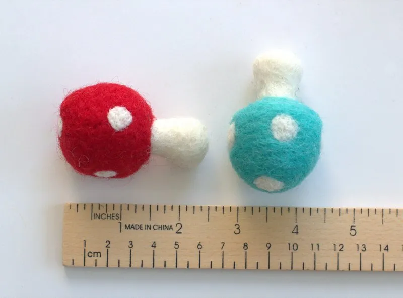 Wool Felt Mushroom Ornaments- Rainbow Colors- 6 Pieces